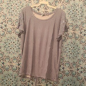 Women's Reitmans Blue & White Gingham Top with flower shoulder sleeve design XXL